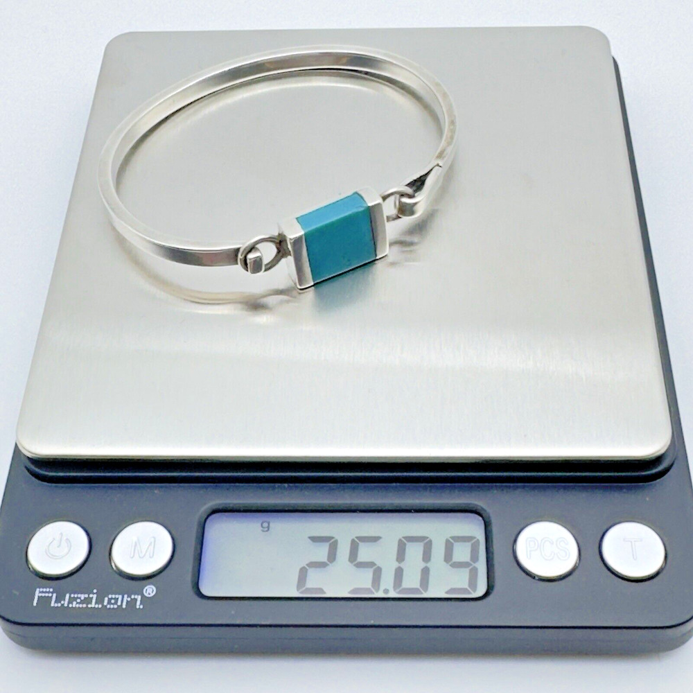 Taxco Sterling Silver Turquoise Bangle Bracelet Size 6.5 Mexico Hook Closure 25g - Picture 7 of 9